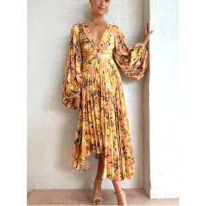 Acler Yellow Floral Midi Dress